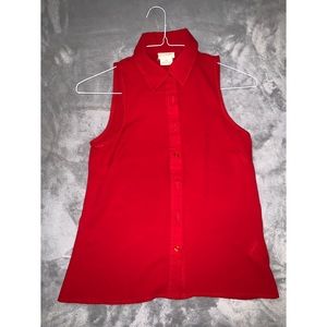 Coincidence & Chance Red Button Down Sleeveless Collared Top XS